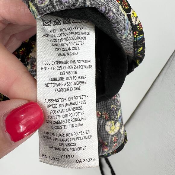 French Connection Hallie Drape Floral Black Folk Boho Mini DressWomens size 4 - Picture 8 of 8